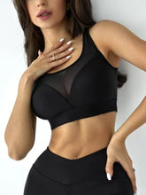 Load image into Gallery viewer, Women's Fitness Yoga Set Nude Mesh Splicing Bra with High-Waisted Leggings Cross-Border Fishing Net Design for Comfortable Wear
