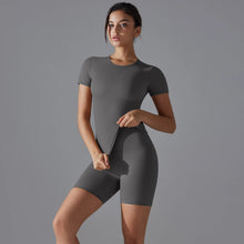 Load image into Gallery viewer, Yoga Set Women Sports Short Sleeve Top With High Waist Leggings Running Jogging Workout Workout Clothes Sports Fitness Gym Sets
