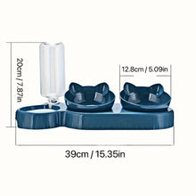 Load image into Gallery viewer, Pet Bowls With Water Feeder, 3 In 1 Ear Design Tilted Cat Water And Food Bowl Set With Gravity Water Bottle For Neck Protection
