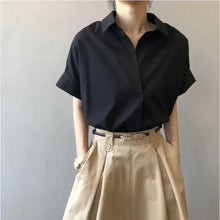 Load image into Gallery viewer, Women Blouses Spring Summer Breathable Simple Short Batwing Sleeve Turn Town Quick Dry Collar Shirts Solid Color Female Clothing

