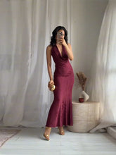 Load image into Gallery viewer, Vintage Deep V Sleeveless Evening Dress

