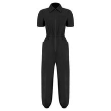 Load image into Gallery viewer, Womens Short Sleeve Scrubs Jumpsuit Front Zipper Elastic Waist Jogger Pants Rompers Nurse Doctor Workwear for Caring Nursing
