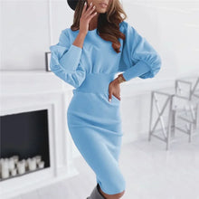Load image into Gallery viewer, Elegant Lantern Sleeve Midi Dress
