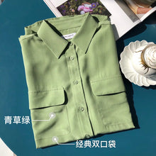 Load image into Gallery viewer, Women Real Silk Shirts Classic Double Pockets Solid Color Casual Fashion Long Sleeve Thin Shirt Blouses Tees
