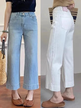 Load image into Gallery viewer, Women High Waist Wide Leg Pants Casual Loose Trousers Summer Solid Color Straight Fit Pocketed Ankle-Length Jeans
