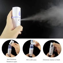 Load image into Gallery viewer, Nano Facial Mister Portable Mist Sprayer with Mirror Mini Cool Mist Spray for Skin Care Facial Body Moisturized
