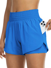 Load image into Gallery viewer, Women's high-waisted athletic shorts for running, yoga, layered design, anti-exposure, fitness, and workout with pockets
