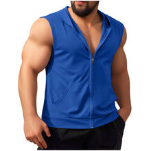 Load image into Gallery viewer, Summer New Men's Workout Hooded Tank Tops Zip-up Sleeveless Gym Bodybuilding Tees Muscle Tops Male Streetwear Casual Sweatshirts
