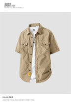 Load image into Gallery viewer, Workwear shirt for men summer loose and casual short-sleeved men American retro lapel coat trendy brand outdoor wear
