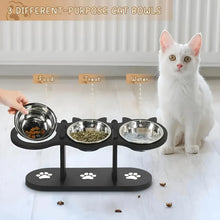 Load image into Gallery viewer, Elevated Cat Food Bowl with Black Wooden Support Frame Stainless Steel Cats Bowls 15° Stand Sloped Feeding &amp; Watering Supplies
