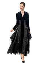 Load image into Gallery viewer, Velvet Ruffle V-Neck Evening Dress
