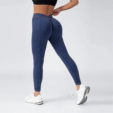 Load image into Gallery viewer, Women Striped Leggings V Back Fashion Gym Outdoor Fitness Athletic Workout Elastic Leggins Yoga Pants Sports Training Tights
