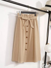 Load image into Gallery viewer, Summer Autumn Skirts Womens Midi Knee Length Korean Elegant Button High Waist Skirt Female Pleated School Skirt
