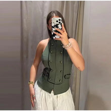 Load image into Gallery viewer, Women's Top 2026 Summer Elegant Fashion Silky Vacation Halter Neck Backless Sexy Unique Army Green Beach Style Party Women's Top
