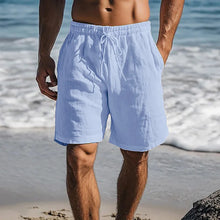 Load image into Gallery viewer, Men Cotton Linen Shorts Summer Lightweight Breathable Casual Beach Style Shorts Basic Solid Color Sweatpants Elastic Waist
