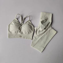 Load image into Gallery viewer, Women's fitness suit, V-neck bra yoga set sports high waisted leggings, tight fitting and shaping
