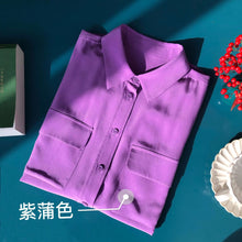Load image into Gallery viewer, Women Real Silk Shirts Classic Double Pockets Solid Color Casual Fashion Long Sleeve Thin Shirt Blouses Tees
