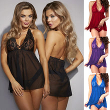 Load image into Gallery viewer, Summer Nightdress Open Back Sleeping Dress for Women Sexy Lingerie Halter Chemise Lace Babydoll Mesh Nightwear V Neck Teddy
