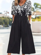 Load image into Gallery viewer, Plus Size 1XL-5XL Women Fashion  Short Sleeve Printed Jumpsuit Ladies V-Neck Pocket Detail  Floral Print Jumpsuit
