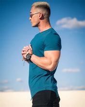 Load image into Gallery viewer, Muscle Training T-shirt Men's Summer Workout Short Sleeve T-shirt High Quality Cotton Fitness Men T-shirt Gym Solid Color Tops
