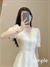 Load image into Gallery viewer, Elegant White Lace Puff Dress
