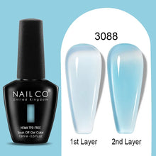 Load image into Gallery viewer, NAILCO 15ml Colorful Jelly Gel Nail Polish Gorgeous Color HEMA TPO FREE Soak Off UV LED Semi Permanent Long Wear Gel Varnish
