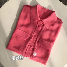Load image into Gallery viewer, Women Real Silk Shirts Classic Double Pockets Solid Color Casual Fashion Long Sleeve Thin Shirt Blouses Tees
