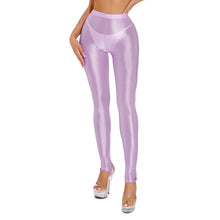 Load image into Gallery viewer, Womens Shiny Glossy High Waisted Stirrup Leggings Tights Gymnastics Workout Yoga Pants Tummy Control Sports Trousers
