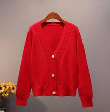 Load image into Gallery viewer, Red Knit Button Cardigan Sweater

