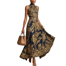 Load image into Gallery viewer, Elegant Party Evening 2026 Summer Long Dresses New Vintage Classic Pattern Flower Printed Lapel A-Line Dresses For Women
