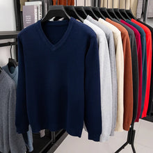 Load image into Gallery viewer, New Sweatwear Men's V Neck Basic Solid Color Sweaters Round Neck Elastic Pullovers Warm Autumn Knitted Oversized Sweater Men
