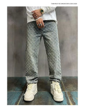 Load image into Gallery viewer, Jacquard All Over High Street Jeans Mens 2024 New Straight Lift Pattern Loose Wide Leg Jeans Casual Boyfriend Jeans Pants Tide
