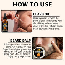 Load image into Gallery viewer, Men Beard Care Kit Beard Oil Balm Moisturizing Nourishing Soften Moustache Growth Strengthen Enhancer Oil with Trim Tool
