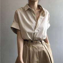 Load image into Gallery viewer, Women Blouses Spring Summer Breathable Simple Short Batwing Sleeve Turn Town Quick Dry Collar Shirts Solid Color Female Clothing
