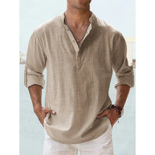 Load image into Gallery viewer, New Cotton Linen Shirts for Men Casual Shirts Lightweight Long Sleeve Henley Beach Shirts Hawaiian T Shirts for Men Streetwear
