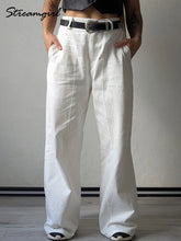 Load image into Gallery viewer, Summer White Pants For Women Cotton Formal High Waist Wide Leg Trousers Ladies Elegant Summer Women's Pants Straight Leg Office
