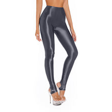 Load image into Gallery viewer, Womens Shiny Glossy High Waisted Stirrup Leggings Tights Gymnastics Workout Yoga Pants Tummy Control Sports Trousers
