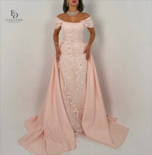 Load image into Gallery viewer, EDECPBM Elegant Party Dresses 2025 Off the Shoulders Customized Women Evening Dress 3D Flowers Pink Wedding Dresses for Parties

