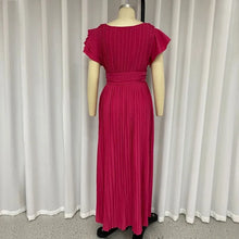 Load image into Gallery viewer, Wedding Guest Dress Elegant Party Long A Line Cap Sleeve Dresses Evening Pleated Off Shoulder Maxi Dress Fuchsia Pink Solid
