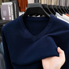Load image into Gallery viewer, New Sweatwear Men's V Neck Basic Solid Color Sweaters Round Neck Elastic Pullovers Warm Autumn Knitted Oversized Sweater Men
