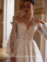 Load image into Gallery viewer, Wedding Dress Vestidos De Novia Customized Sheer Long Sleeves Sparkling Beading Applique Sweep Train Bridal Gown for Bride
