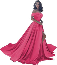 Load image into Gallery viewer, Simple Off Shoulder Satin Evening Gown
