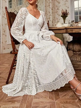 Load image into Gallery viewer, Elegant Party Dress For Woman Evening Prom Dresses Lace Long Gown V Neck Maxi Dress White Pink Floral Lace A Line Balloon Sleeve
