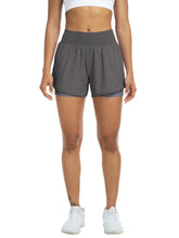 Load image into Gallery viewer, Women's high-waisted athletic shorts for running, yoga, layered design, anti-exposure, fitness, and workout with pockets
