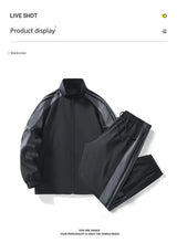 Load image into Gallery viewer, Men Fashion Tracksuit 2‑Piece Set, Stand Collar Zip‑Up Jacket &amp; Drawstring Pants, Striped Casual Sports Outfit For Autumn Winter

