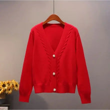 Load image into Gallery viewer, Red Knit Button Cardigan Sweater
