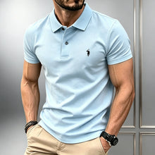 Load image into Gallery viewer, Men Solid Color Polo Shirt Regular Fit Business Casual Short Sleeve Tops With Small Horse Embroidery Chest Print
