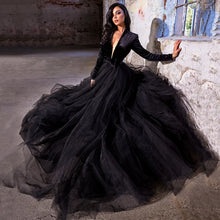 Load image into Gallery viewer, Black Gothic Bridal A-Line Gown
