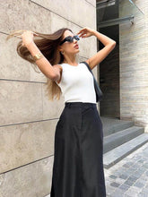 Load image into Gallery viewer, Black Loose Long Skirts Women A-Line Zip Skirts Ladies Elegant Summer Skirts Female With Pocket Ankle-Length Skirts
