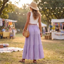 Load image into Gallery viewer, Skirts for Women Linen Maxi Skirt Pleated Long Flowy Elastic Skirt Tiered Beach A-Line Skirts 6XDA

